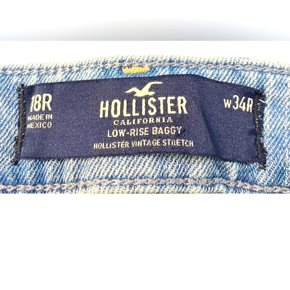 Hollister Wide Leg Baggy Vintage Stretch Light Wash Denim Jeans - Picture 3 of 9